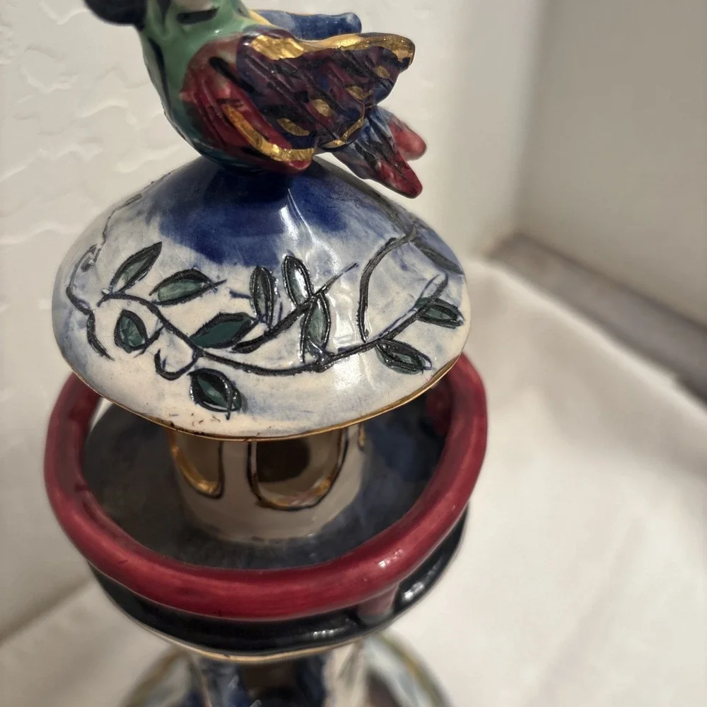 Blue Sky Clayworks Polly's Place Lighthouse Ceramic Tea light Heather Goldminc